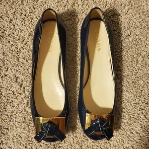 New Prada patent leather blue flats